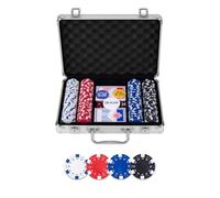 Engelhart - 320905 - Complete Poker Set - Silver Metal Case - 200 Chips 11.5g Unnumbered + 2 Decks, 3 Dealer Buttons, 5 Dice - Poker Game Set