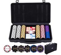 Engelhart - 320950 - Poker Set - Black Metal Case - 300 14g Chips without Number + 2 Games of Cards, 1 Dealer Button, 5 Dice