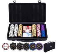 Engelhart - 320951 - Poker Set - Black Metal Case - 300 14g Numbered Chips (1 to 500) + 2 Card Games, 1 Dealer Button, 5 Dice