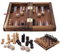 Engelhart - 350520 - 2-in-1 Chess & Backgammon Travel Set 30 cm - Foldable Wooden Board - Pieces & Game Rules Included - Age 6+