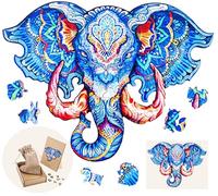 Engelhart - 602230 - Wooden Puzzle Animals: Elephant Head A3 - Unique 124-Pcs Wooden Shape Adult Puzzle - Family Game - Wooden Gift Box - Ages 12+ - 29.7 x 42 cm