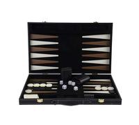 Engelhart Deluxe Wooden Backgammon Game in Leatherette Covered Case, 2 player, 5 dice, 2 cups as well as shuffleboard, (Brown/Ivory 18 ")