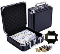 Engelhart Mexican Train Dominoes Set D12 Black Metal Case - 91 Dominoes with 8 Metal Trains and Plastic Station for 2 to 8 Players 250161