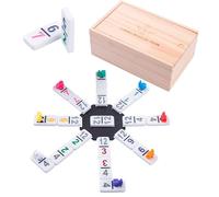 Engelhart - 250180 - Mexican Train Dominoes Set D12 - Numbers Version - Wooden Box - 91 8mm Dominoes + 8 Colorful Trains - 2 to 8 Players