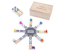 Engelhart - 250170 - Mexican Train Dominoes Set D12 - Wooden Box - 91 Colorful 9mm Dominoes + 8 Colorful Trains - 2 to 8 Players