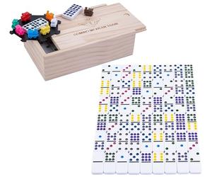 Engelhart Mexican Train Dominoes Set D9 - 55 Thick 9 mm Dominoes with 8 Colourful Trains, Family Game for 2 to 4 Players 250127