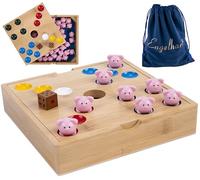 Engelhart Board Game Piggy Drop 350444 - Family Game, Bamboo Wood Box, 60 Silicone Piglets, 2 Dice