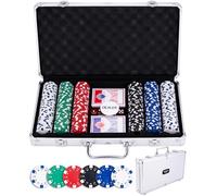 Engelhart - 320910 - Poker Set - Silver Metal Case - 300 11.5g Chips without Number + 2 Decks of Cards, 3 Dealer Buttons, 5 Dice