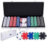 Engelhart - 320915 - Poker Set - Silver Metal Case - 500 11.5g Chips without Number + 2 Card Games, 1 Dealer Button, 5 Dice
