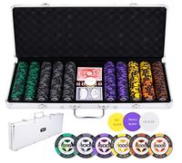 Engelhart - 320921 - Poker Set - Silver Metal Case - 500 Chips 14g High Bet (25 to 25000)+2 Decks of Cards, 3 Dealer Buttons, 5 Dice