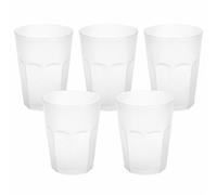 Engelland - 5 x Plastic Cups White Frosted 400ml Calibration Line Shatterproof Stackable Reusable Plastic Reusable Party Cups Drinking Glass
