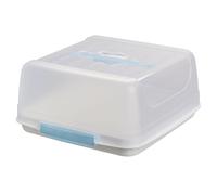 Engelland - Small Rectangular Cake Transport Box with Handle, Lid and 2 Click Closure, Colour: Light Blue/Clear, L 27.5 cm x W 26.5 x H 12.5 cm, BPA Free, Cake Cover, Square