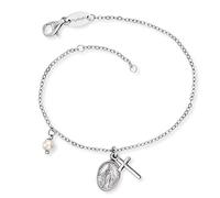 Engelsrufer Angel Whisperer ERB-LILMARIA-PE Women's Bracelet with Maria, Cross and Pearl Pendant, 925 Sterling Silver, Lobster Clasp, Length: 19 cm