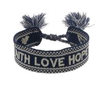 Engelsrufer Angel Whisperer Women's Bracelet Made of Polyester and Cotton in Black Beige with Faith Love Hope Embroidery - Cord Closure - Adjustable Size, 15,5-25 cm, Polyester Wool, No Gemstone