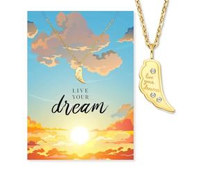 Engelsrufer Live Your Dream Greeting Card with Necklace Stainless Steel Gold - Courage, Greeting Card with Gold Jewellery