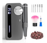 ENGERWALL 35,000 RPM Professional Electric Nail Drill, Rechargeable Cordless E-File for Acrylic and Gel Nails, LCD Display, 7 Bits & 56 Sanding Bands, Portable Manicure & Pedicure Kit (Dark-Silver)