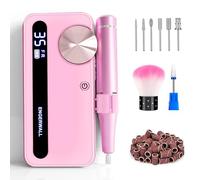 ENGERWALL 35,000 RPM Professional Electric Nail Drill, Rechargeable Cordless E-File for Acrylic and Gel Nails, LCD Display, 7 Bits & 56 Sanding Bands, Portable Manicure & Pedicure Kit (Pink)