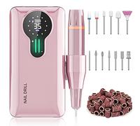 ENGERWALL Professional Rechargeable Nail Drill 35000RPM, 20H Long Battery Life Cordless Electric Nail File for Acrylic & Gel Nails, Portable E-File Kit with 7 Bits & 56 Sanding Bands, Pink (Pro)