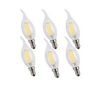 ENGEYA 6-Pack E14 LED Candle Flame Light Bulb 4W 400 LM, Cool White 6500K,40W Incandescent Bulbs Equivalent,4w Led Small Edison Screw Candle Clear Bulb,Non-Dimmable
