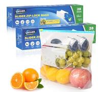 ENGHEK 56PC Zip Lock Bags, Reusable Freezer Bags, Over One-Gallon/4.55L, Clear Food Storage Slider Sandwich Bag with Expandable Bottom, BPA-Free Food Bags Zip Seal for Fruits, Vegetables, Meat, Grains