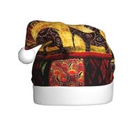 ENGhjes African Elephant Patchwork Printing Holiday Plush Unique Stylish Adult Women Men Santa Hat Winter Christmas Hats Xmas Party Caps