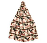 ENGhjes American Flag Fly Eagle Printing Cosplay Hooded Cloak Adult Halloween 57.8 Inches Long Theme Parties