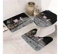 ENGhjes Astronaut On The Moon Printing Non Slip Bathroom Rugs Set,Rug For Master Bathroom, Soft Water Absorbent Mats,Three Shape'S Mats