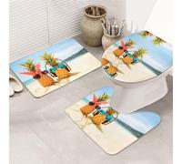 ENGhjes Beach Two Pineapples Sea Printing Non Slip Bathroom Rugs Set,Rug For Master Bathroom, Soft Water Absorbent Mats,Three Shape'S Mats