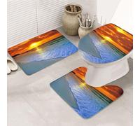 ENGhjes Beach With Sunset Printing Non Slip Bathroom Rugs Set,Rug For Master Bathroom, Soft Water Absorbent Mats,Three Shape'S Mats