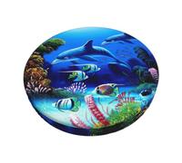 ENGhjes Beautiful Underwater World Dolphins Coral Printed Round Bar Stool Cover, Protective Seat Slipcover With Anti Slip Grip Dots Underneath