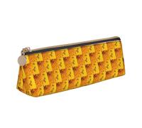 ENGhjes Bee On Honeycomb Printing Leather Pencil Case Cute Zipper Pencil Pouch Stationery Bag for Boys Girls Back to School Gifts