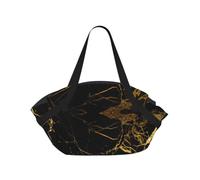 ENGhjes black and gold background Printed Round Mat Folds Into Handbag, Snap Closure 94cm Blanket Tote for Picnic Camping Gift