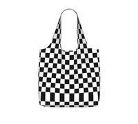 ENGhjes Black and White checkered stripes Printed Lightweight Foldable Tote Bag, Reusable Shopping Bag 25L for Daily Commute and Travel