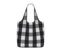 ENGhjes Black and white plaid Printed Lightweight Foldable Tote Bag, Reusable Shopping Bag 25L for Daily Commute and Travel