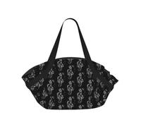 ENGhjes Black Smoke Music Printed Round Mat Folds Into Handbag, Snap Closure 94cm Blanket Tote for Picnic Camping Gift