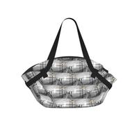ENGhjes Black White Beach Pier Printed Round Mat Folds Into Handbag, Snap Closure 94cm Blanket Tote for Picnic Camping Gift