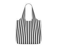 ENGhjes Black & White Stripe Printed Lightweight Foldable Tote Bag, Reusable Shopping Bag 25L for Daily Commute and Travel