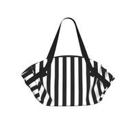 ENGhjes Black & White Stripe Printed Round Mat Folds Into Handbag, Snap Closure 94cm Blanket Tote for Picnic Camping Gift
