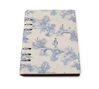 ENGhjes Blue Garden Scene With Figures On Bridge A5 Notebook Refillable Writing Journal, Lays Flat 180° for Meeting Notes, Daily Planner