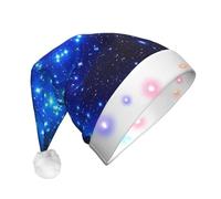 ENGhjes Blue Shining Stars Santa Hats, Light Up Christmas Hat, Velvet Santa Claus Hat With Led Lights, For Adult