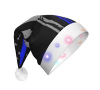 ENGhjes Blue Stripe Stars Skull Santa Hats, Light Up Christmas Hat, Velvet Santa Claus Hat With Led Lights, For Adult