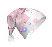 ENGhjes Cartoon Llama Alpaca Santa Hats, Light Up Christmas Hat, Velvet Santa Claus Hat With Led Lights, For Adult