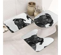 ENGhjes Cute Black Pug Dog Printing Non Slip Bathroom Rugs Set,Rug For Master Bathroom, Soft Water Absorbent Mats,Three Shape'S Mats