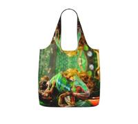 ENGhjes Cute Chameleon Printed Lightweight Foldable Tote Bag, Reusable Shopping Bag 25L for Daily Commute and Travel