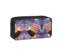ENGhjes Eagle with USA Flag Printed Multi-Use Pencil Bag, Oxford Fabric Pouch for Stationery Travel Cables and Cosmetics