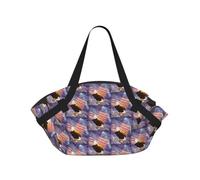 ENGhjes Eagle with USA Flag Printed Round Mat Folds Into Handbag, Snap Closure 94cm Blanket Tote for Picnic Camping Gift