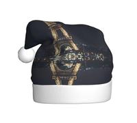 ENGhjes Eiffel Tower In Paris At Night Printing Holiday Plush Unique Stylish Adult Women Men Santa Hat Winter Christmas Hats Xmas Party Caps