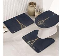 ENGhjes Eiffel Tower In Paris At Night Printing Non Slip Bathroom Rugs Set,Rug For Master Bathroom, Soft Water Absorbent Mats,Three Shape'S Mats