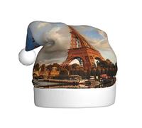 ENGhjes Eiffel Tower Paris Autumn Printing Holiday Plush Unique Stylish Adult Women Men Santa Hat Winter Christmas Hats Xmas Party Caps