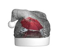 ENGhjes Eiffel Tower Paris Street Red Umbrella Printing Holiday Plush Unique Stylish Adult Women Men Santa Hat Winter Christmas Hats Xmas Party Caps